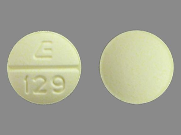 E 129 Pill Yellow Round 8mm - Pill Identifier