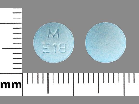 Pill M E18 Blue Round is Enalapril Maleate