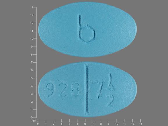 Pill b 928 7 1/2 Blue Elliptical/Oval is Trexall