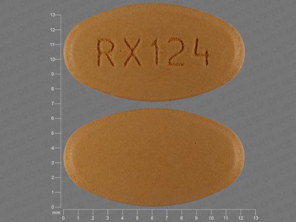 Pill RX124 Brown Oval is Valsartan