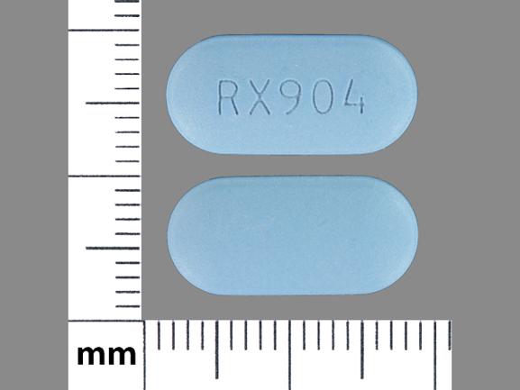 Pill RX 904 Blue Capsule-shape is Valacyclovir Hydrochloride