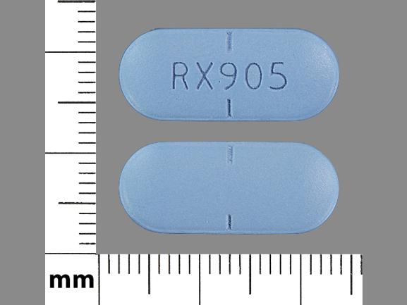 Pill RX 905 Blue Capsule/Oblong is Valacyclovir Hydrochloride