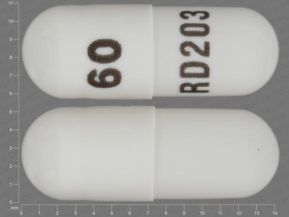 Pill 60 RD203 White Capsule/Oblong is Propranolol Hydrochloride Extended-Release