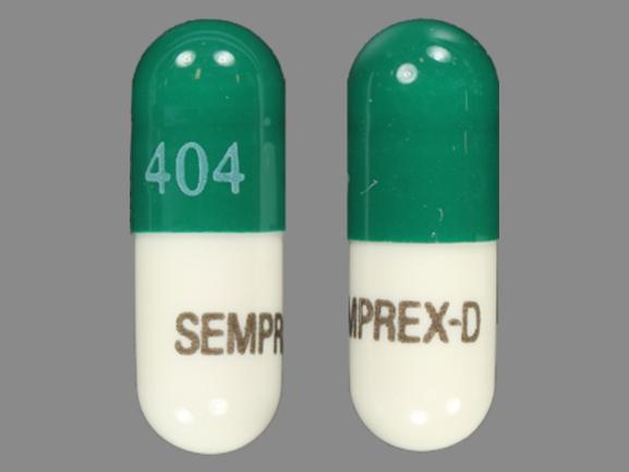 Pill 404 SEMPREX-D Green Capsule-shape is Semprex-D