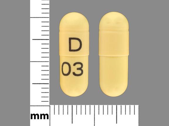 Pill D 03 Yellow Capsule-shape is Gabapentin