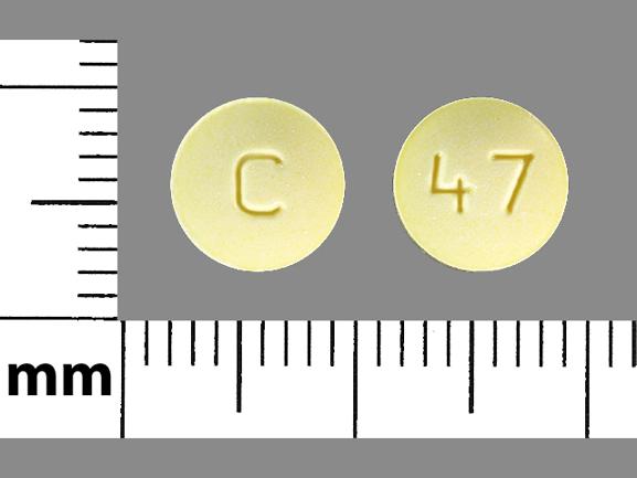 Pill C 47 Yellow Round is Olanzapine