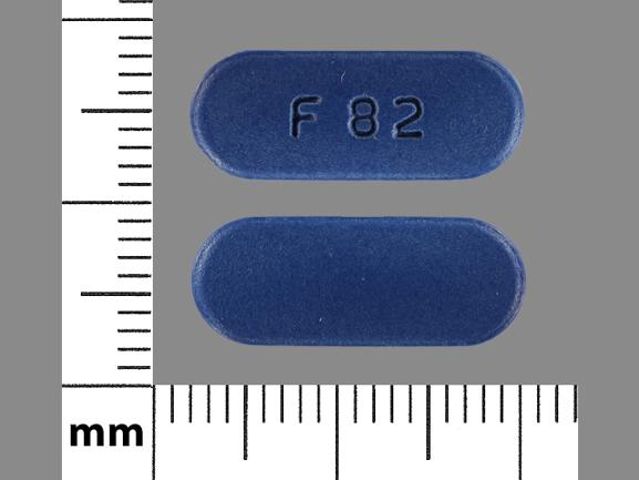 Pill F 82 Blue Capsule-shape is Valacyclovir Hydrochloride