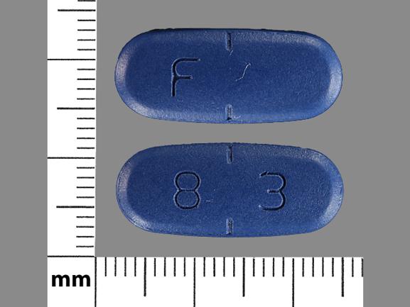 Pill F 8 3 Blue Capsule/Oblong is Valacyclovir Hydrochloride