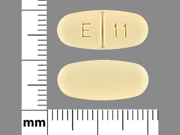 Pill E 11 Yellow Elliptical/Oval is Levetiracetam