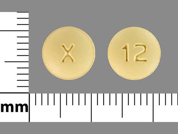 Pill X 12 Yellow Round is Donepezil Hydrochloride
