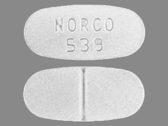 Pill NORCO 539 White Capsule/Oblong is Norco