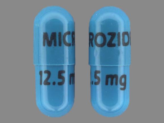 Pill MICROZIDE 12.5 mg Blue Capsule/Oblong is Microzide