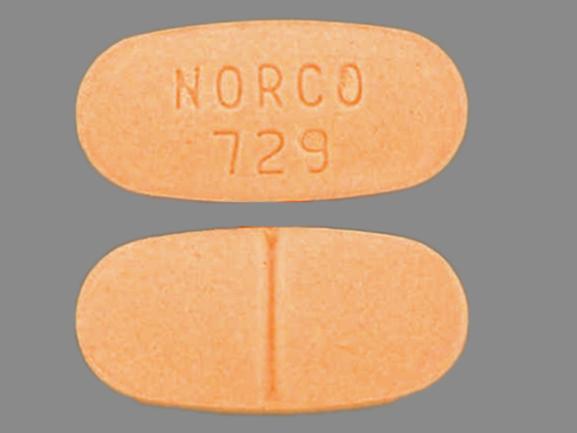 Pill NORCO 729 Orange Capsule/Oblong is Norco