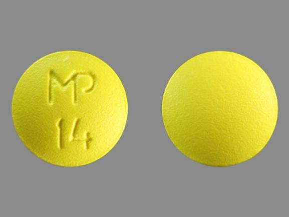 Pill MP 14 Yellow Round is Thioridazine Hydrochloride