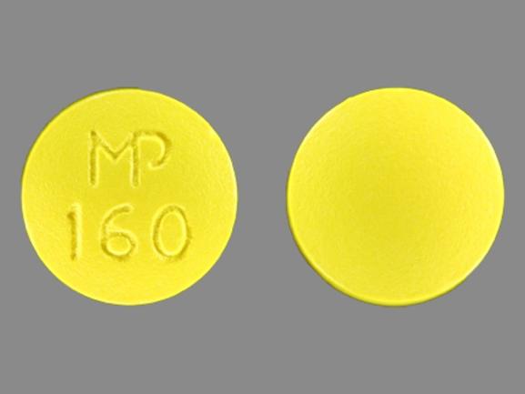 Pill MP 160 Yellow Round is Thioridazine Hydrochloride