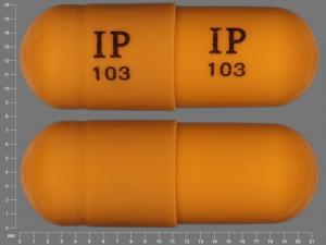 Pill IP 103 IP 103 Orange Capsule/Oblong is Gabapentin