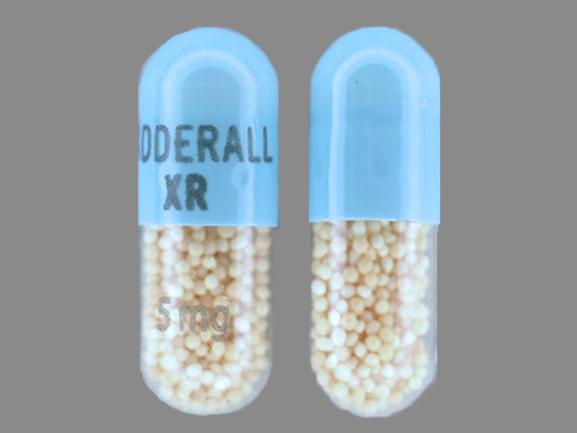 Pill ADDERALL XR 5 mg Blue Capsule/Oblong is Adderall XR