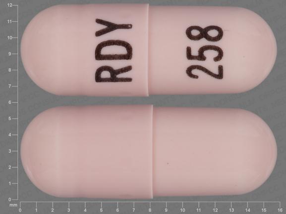 Pill RDY 258 Pink Capsule/Oblong is Ziprasidone Hydrochloride