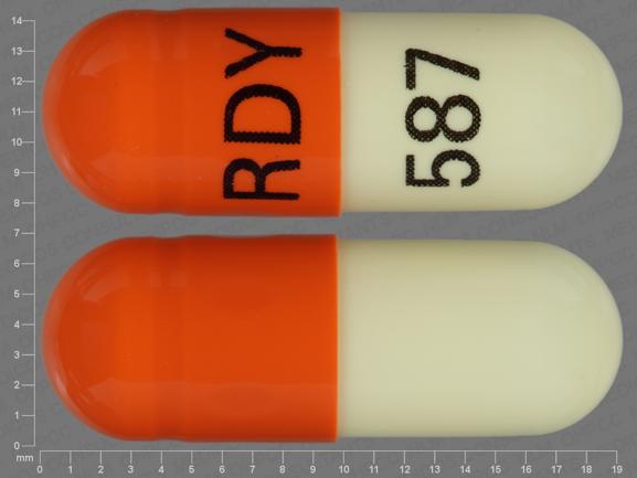 Pill RDY 587 Brown & White Capsule/Oblong is Amlodipine Besylate and Benazepril Hydrochloride