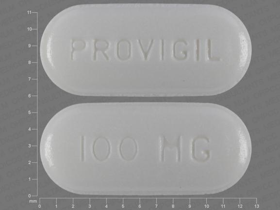 Pill PROVIGIL 100 MG White Capsule/Oblong is Modafinil