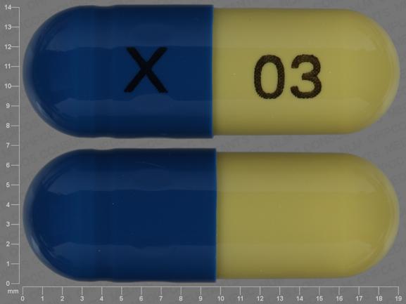Pill X 03 Blue Capsule-shape is Duloxetine Hydrochloride Delayed-Release