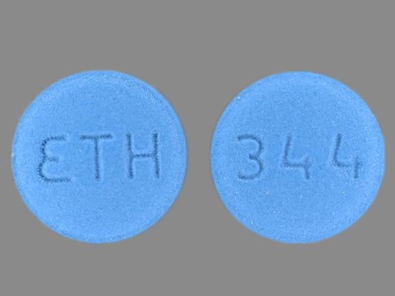 Pill 344 ETH Blue Round is Benazepril Hydrochloride
