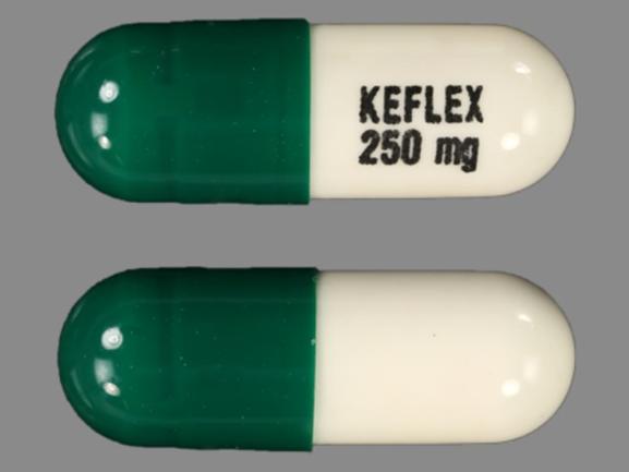 Pill KEFLEX 250 mg Green Capsule/Oblong is Keflex