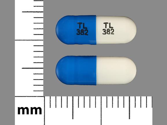 Pill TL 382 TL 382 Blue & White Capsule/Oblong is Hydrochlorothiazide