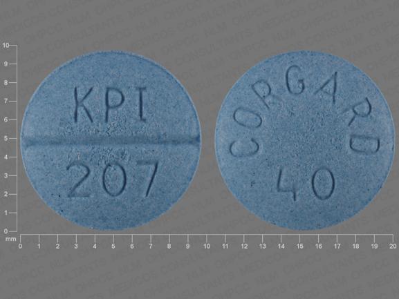 Pill CORGARD 40 KPI 207 Blue Round is Nadolol