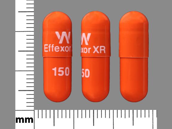 Pill W Effexor XR 150 Orange Capsule/Oblong is Venlafaxine hydrochloride extended-release