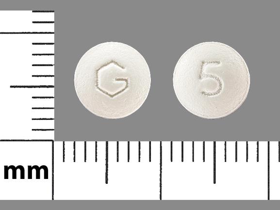 Pill G 5 White Round is Donepezil Hydrochloride