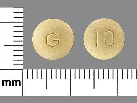Pill G 10 Yellow Round is Donepezil Hydrochloride