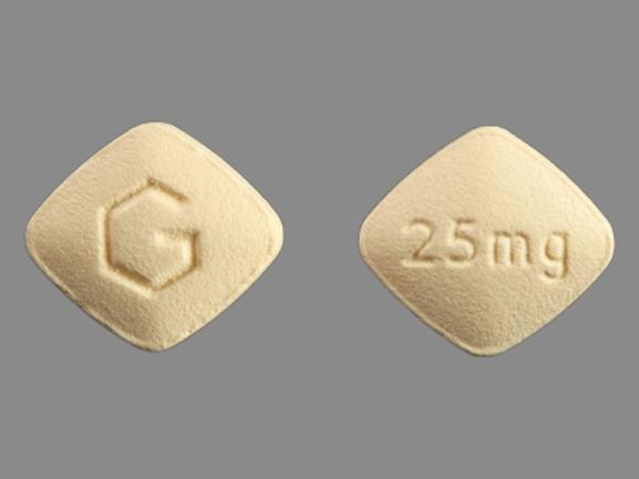 Pill G 25mg Yellow Four-sided is Eplerenone