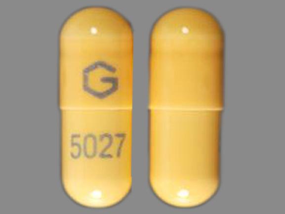 Pill G 5027 Yellow Capsule/Oblong is Gabapentin