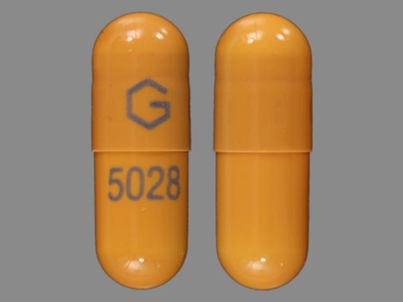 Pill G 5028 Orange Capsule-shape is Gabapentin