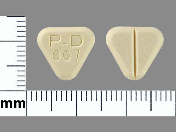 Pill PD 007 Yellow Three-sided is Phenytoin (Chewable)