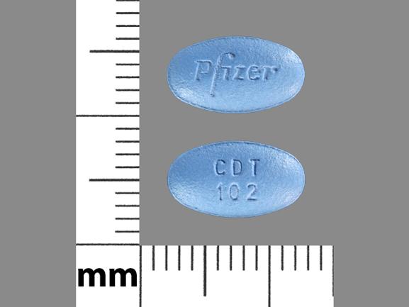 Pill Pfizer CDT 102 Blue Oval is Amlodipine Besylate and Atorvastatin Calcium