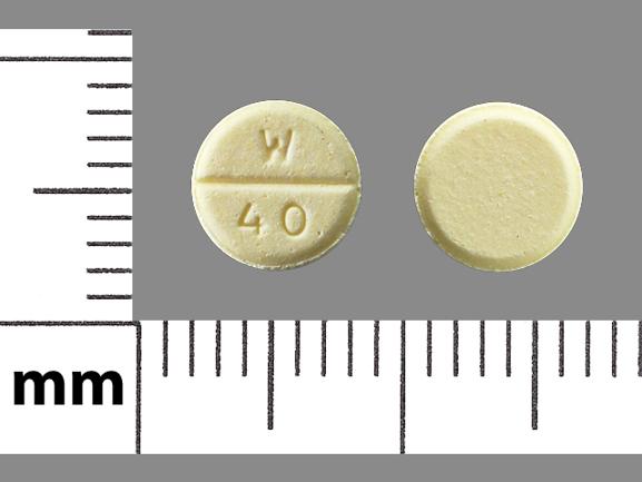 Pill W 40 Yellow Round is Digoxin