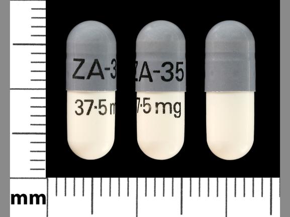 Pill ZA-35 37.5 mg Gray & White Capsule-shape is Venlafaxine Hydrochloride Extended Release