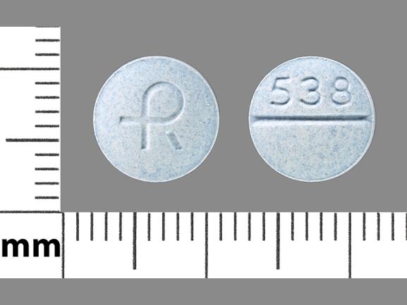 Pill R 538 Blue Round is Carbidopa and Levodopa