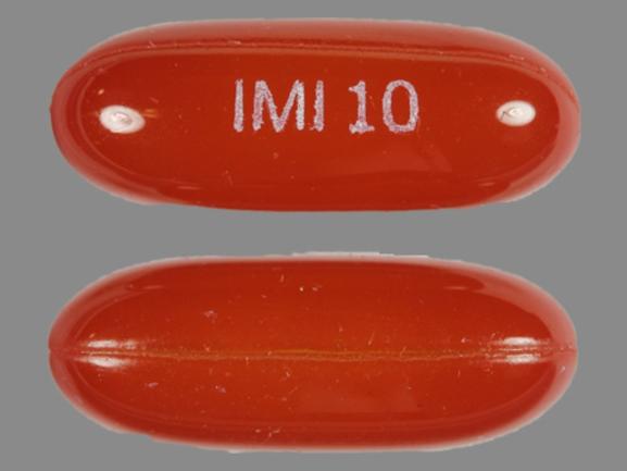 Pill IMI 10 Brown Capsule/Oblong is Nifedipine