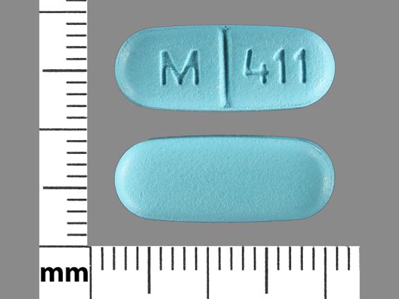 Pill M 411 Blue Capsule/Oblong is Verapamil Hydrochloride Extended-Release