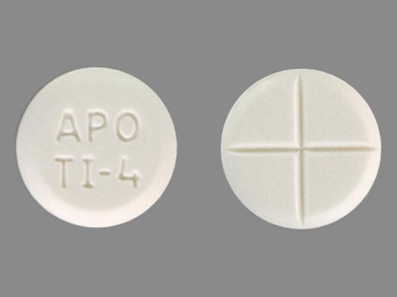 Pill APO TI-4 White Round is Tizanidine Hydrochloride.