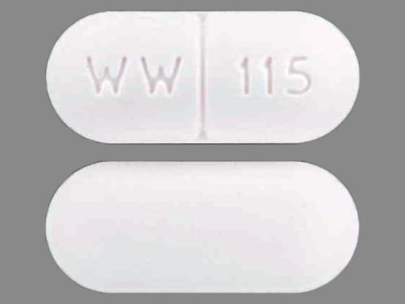 Pill WW 115 White Capsule-shape is Acetaminophen, Butalbital and Caffeine