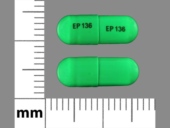 Pill EP 136 EP 136 Green Capsule/Oblong is Hydroxyzine Pamoate