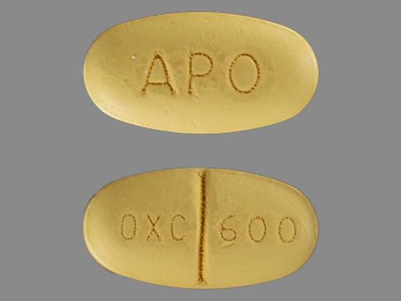 Pill APO OXC 600 Yellow Oval is Oxcarbazepine