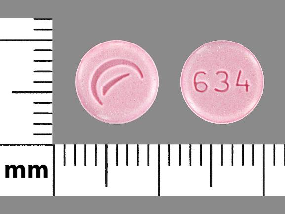 Pill Logo 634 Pink Round is Lovastatin