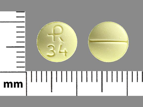 Pill R 34 Yellow Round is Clonazepam