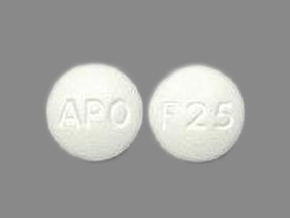 Pill APO F25 White Round is Fluvoxamine Maleate