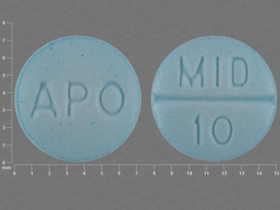 Pill APO MID 10 Blue Round is Midodrine Hydrochloride